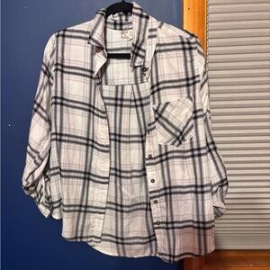 Pink Rose Black & White Button Down Flannel